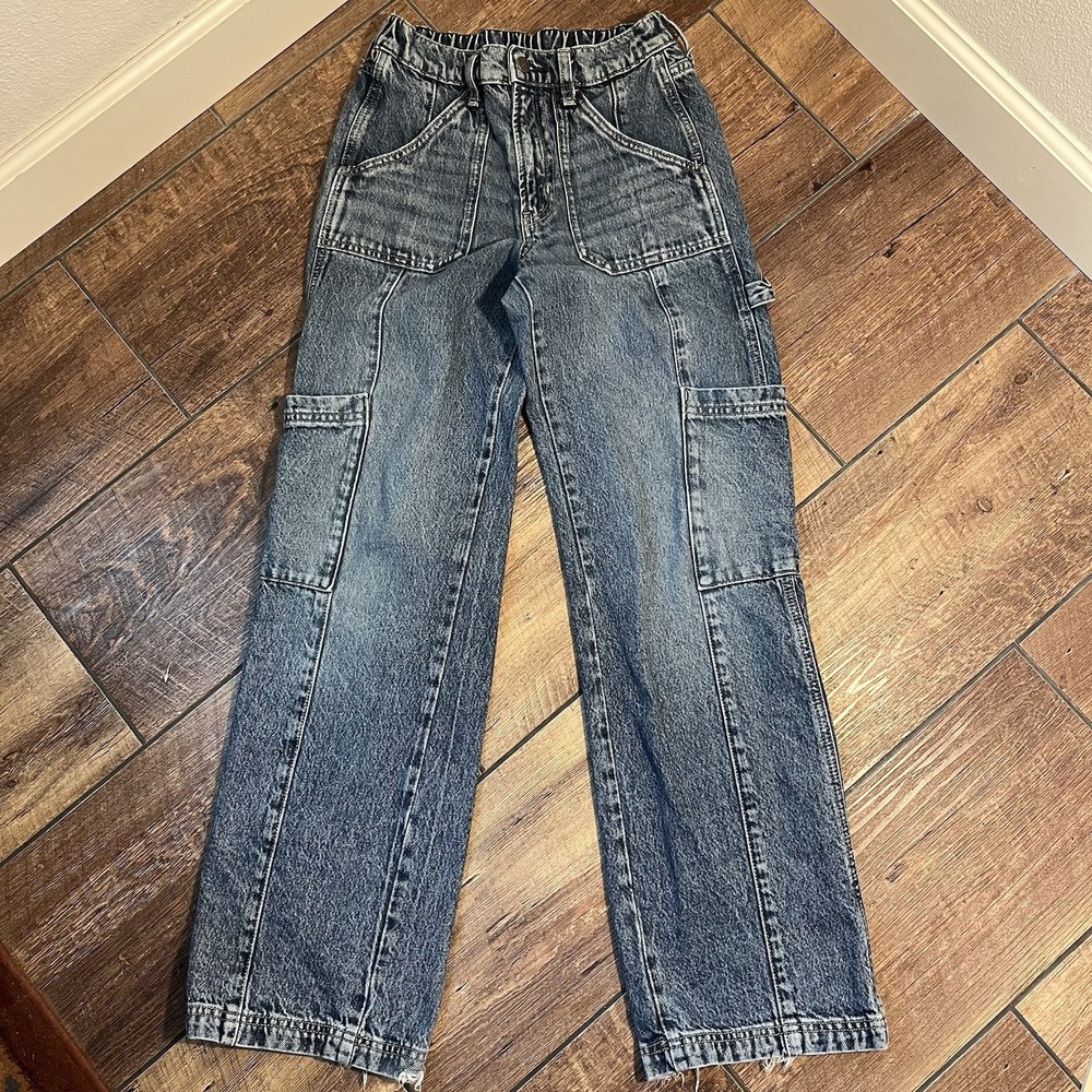 Arizona Jeans Women's 2 Blue Cargo Baggy Loose Wide Leg Flare Skater Vtg Y2K